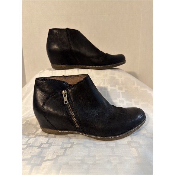 Dansko Lettie Women's 37 EU/6.5 US Black Leather Hidden Wedge Ankle Bootie - Picture 10 of 11